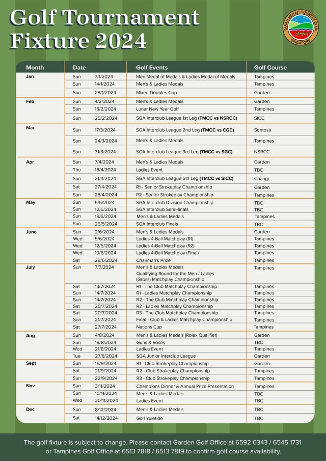 Golf Tournament Fixture 2024 TMCC